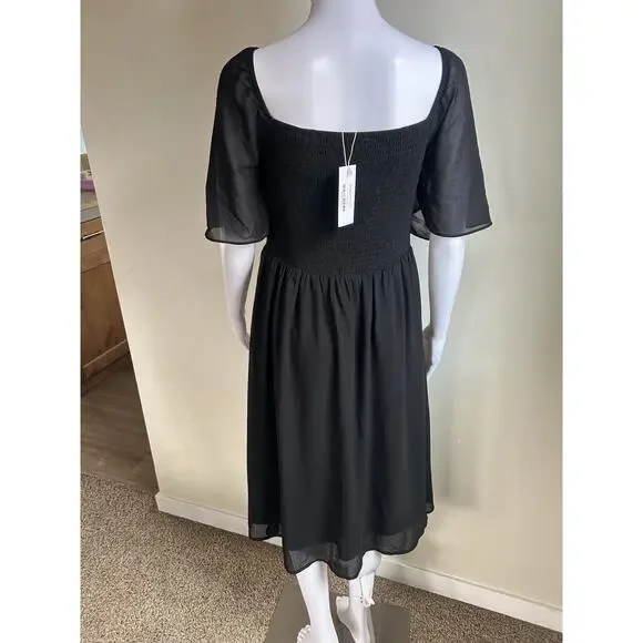 Baltic Born Black Midi Dress XL Sheer Sleeve Sweetheart A Line Fit Flare NWT - Picture 2 of 14